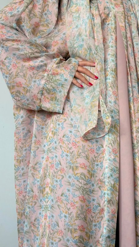 PEACH FLOWERS ABAYA - CHIFFON