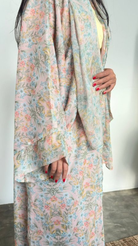 PEACH FLOWERS ABAYA - CHIFFON