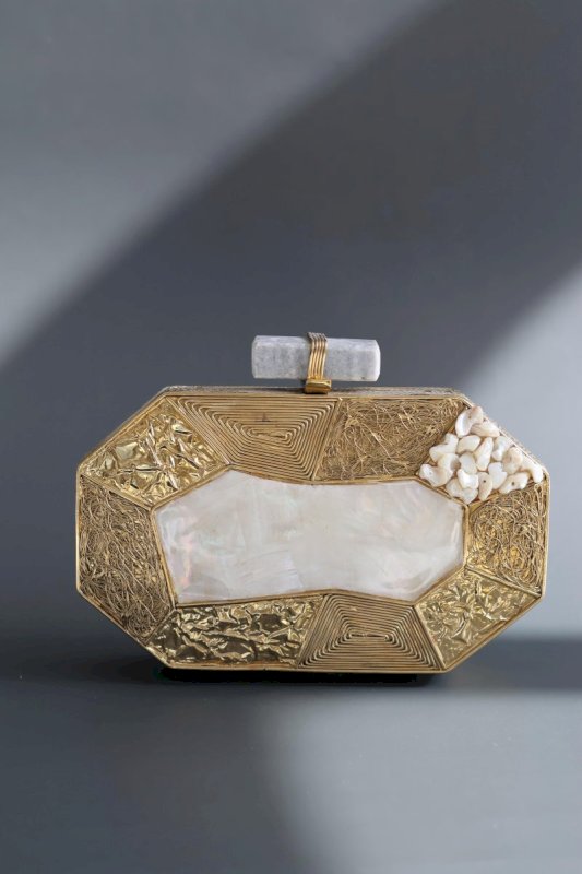 INAAYAT BRASS MOTHER OF PEARL CLUTCH