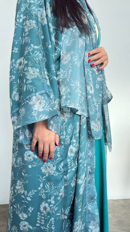 GREEN FLOWERS ABAYA - CHIFFON