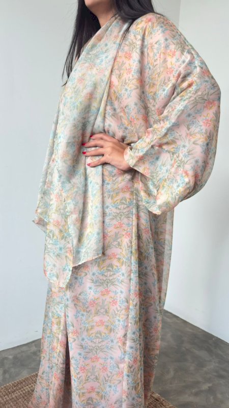 PEACH FLOWERS ABAYA - CHIFFON