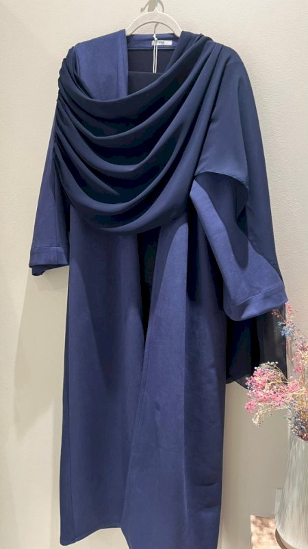 NAVY BLUE CREPE SHAWL ABAYA WITH SHAILA