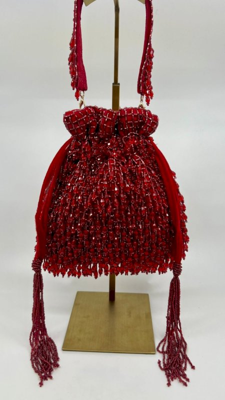 ROSA POTLI BAG WITH HANDLE - RED