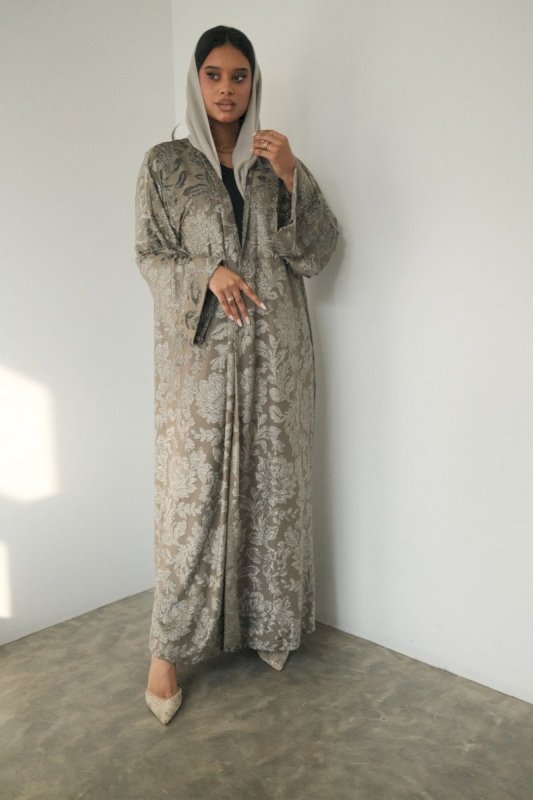 Grey Velvet Abaya with shaila