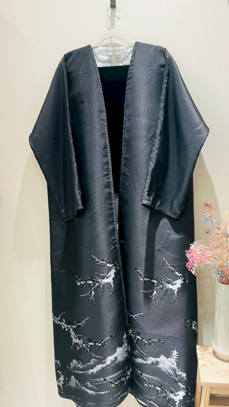DARK GREY TAFETTA JACQUARD ABAYA