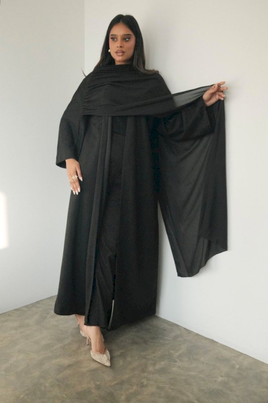 BLACK CREPE SHAWL ABAYA WITH SHAILA