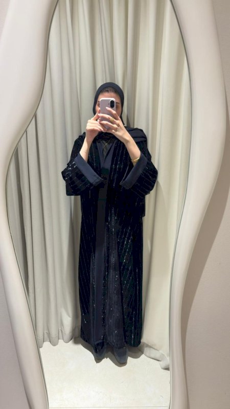 BLUE STRIPED VELVET ABAYA