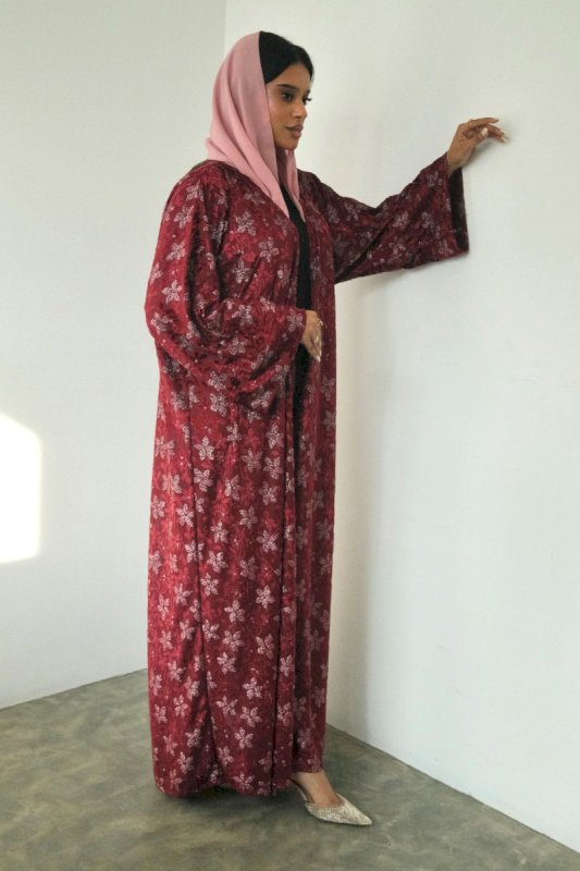 Maroon Velvet Abaya with Shaila