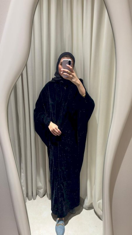 BLUE SPARKLY VELVET ABAYA W/ SHAILA