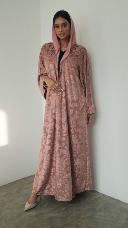 PINK VELVET ABAYA WITH SHAILA