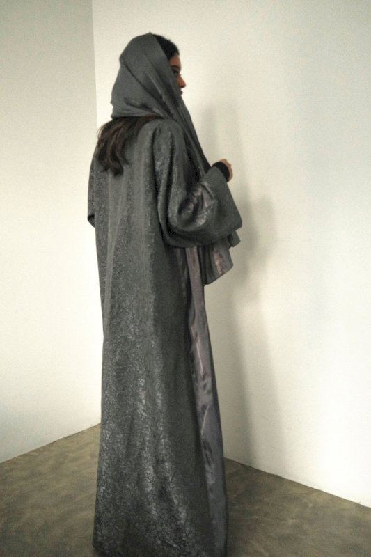 SHINY GREY ABAYA WITH SHAILA