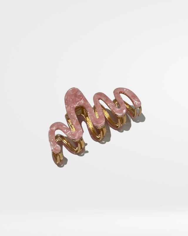 LARGE SQUIGGLE PINK FLORA METAL CLAW CLIP