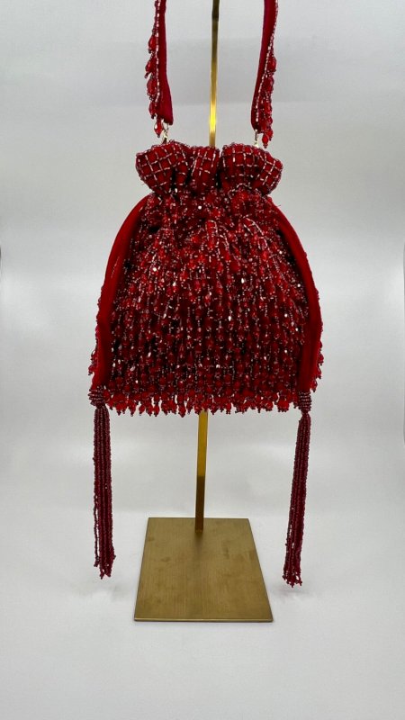 ROSA POTLI BAG WITH HANDLE - RED