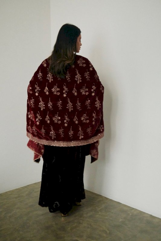 MAROON VELVET WITH CAPE