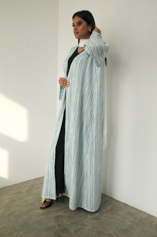 GREEN STRIPED TWEED ABAYA