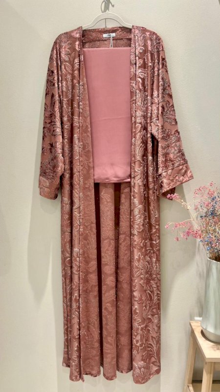 Pink Velvet Abaya with shaila