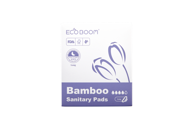 Bamboo Sanitary Pads, Long Size, 8 Pieces/Pack