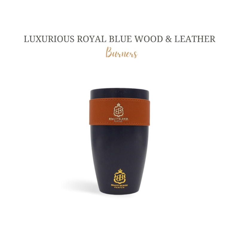 Luxurious royal blue wood & leather burners (Dream cup burner BB no. I)