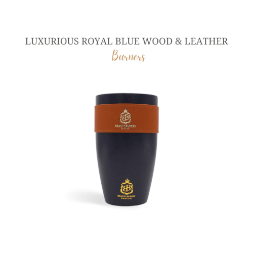 Luxurious royal blue wood & leather burners (Dream cup burner BB no. I)
