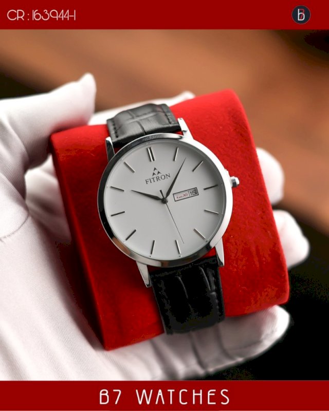 Fitron leather watch day date for men’s