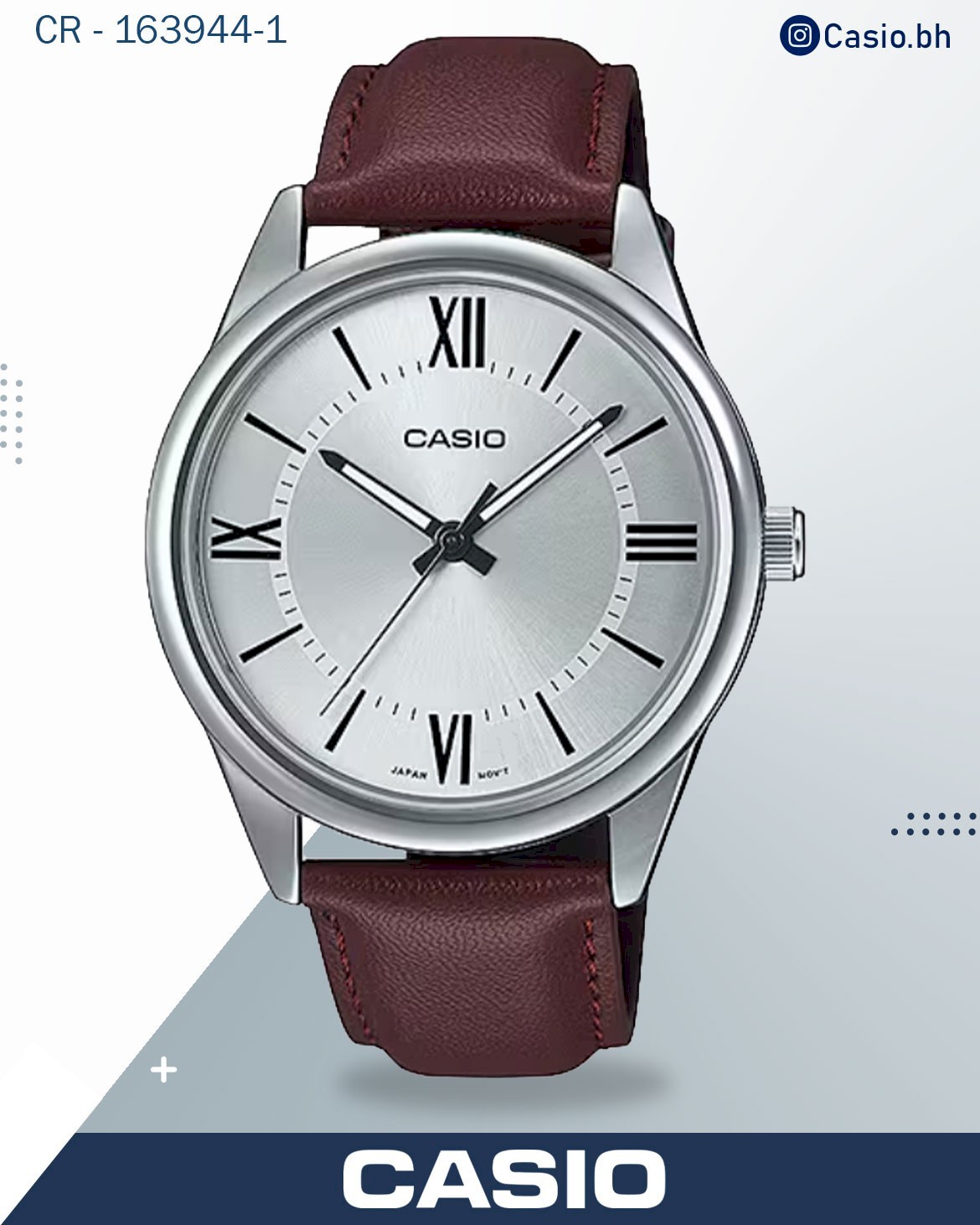 Casio Men's Watch Analog, Silver Dial Brown Leather Strap, MTP-V005L-7B5