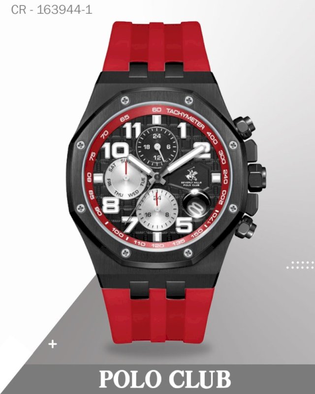 Polo Club Men's Watch Analog Black Dial with Red Resin Band, bp3783x.658