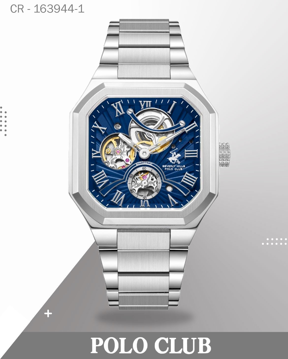 Polo Club Men’s Automatic Watch Analog Blue Dial with Silver BP3799X.390