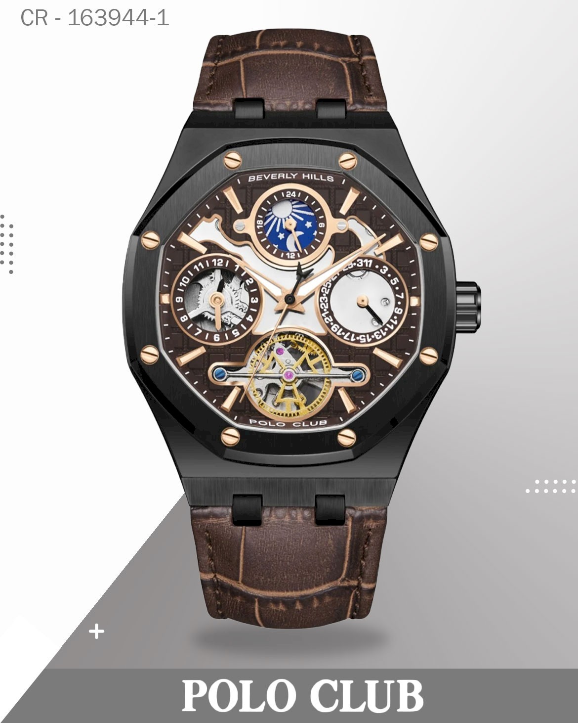 Polo Club Men's Automatic Watch Analog Leather Strap, BP3787X.042