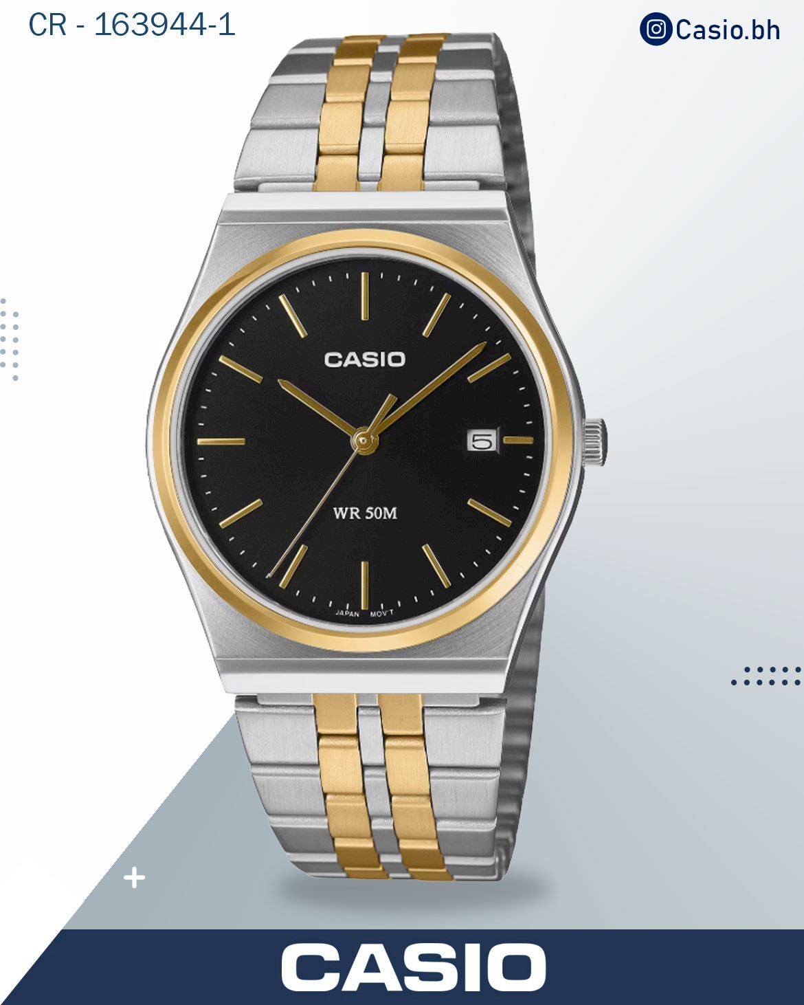 Casio Men's Watch Analog Black Dial With Silver and Gold Stainless Steel Band, MTP-B145SG-1AV