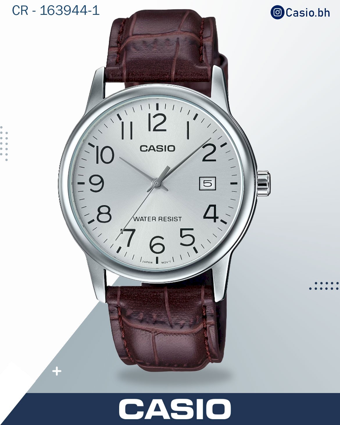 Casio Men's Watch Analog, Silver Dial Brown Leather Strap, MTP-V002L-7B2UD