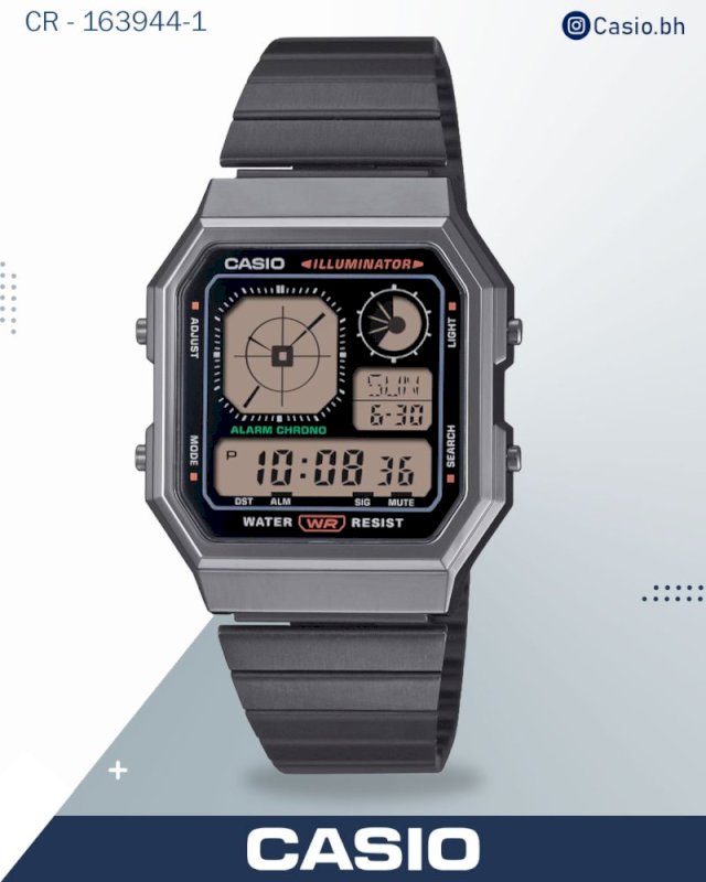 Casio Men's Watch Digital Black Dial with Grey Stainless Steel Band, A130WEGG-1ADF