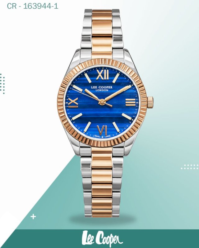Lee Cooper Women's Watch Blue Dial With Two Toned Rose Gold And Silver Metal Band,LC07459.590