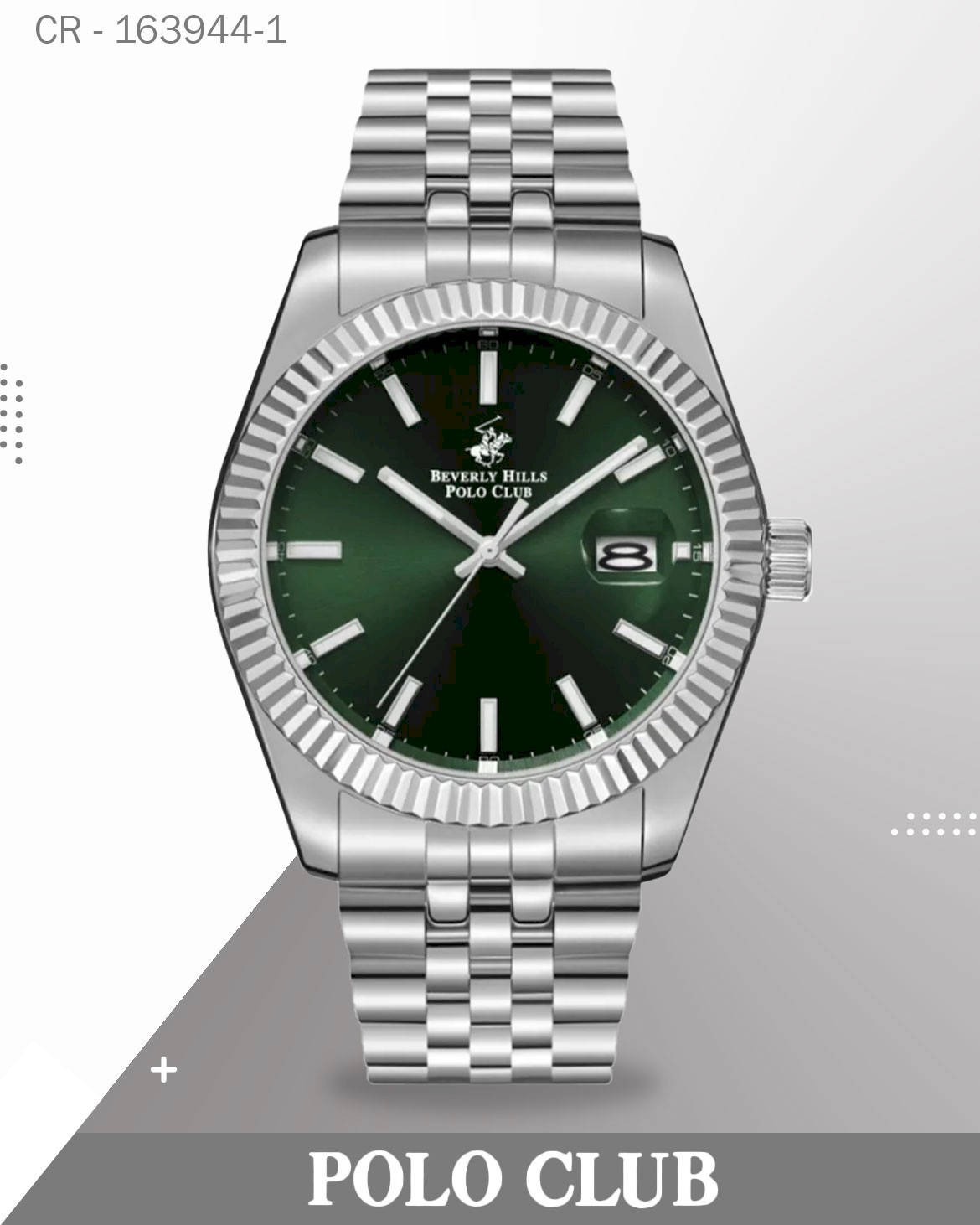 Polo Men's Analog Watch, Green Dial With Silver Stainless Steel Band, bp3018x.371