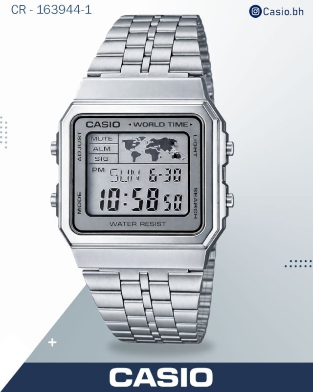 Casio Men's Watch Vintage Digital, Silver Dial Silver Stainless Steel Strap, A500WA-7DF