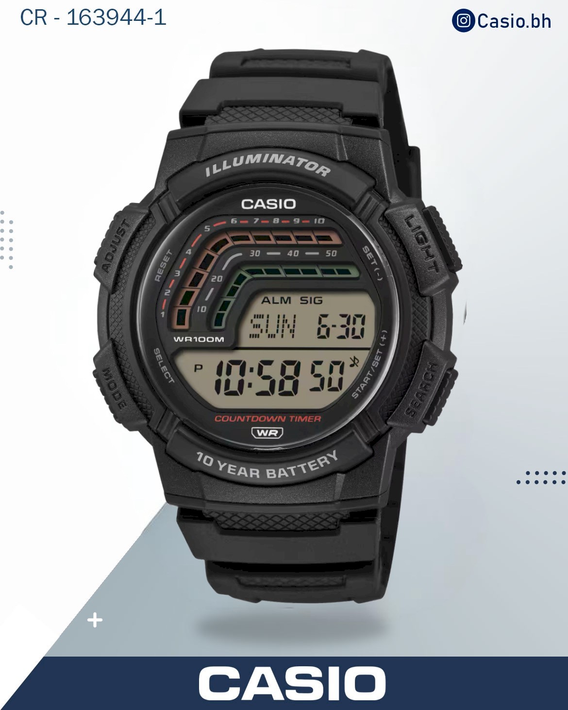 Casio Men's Digital Watch With Black Resin Strap, WS-1800-1AVDF