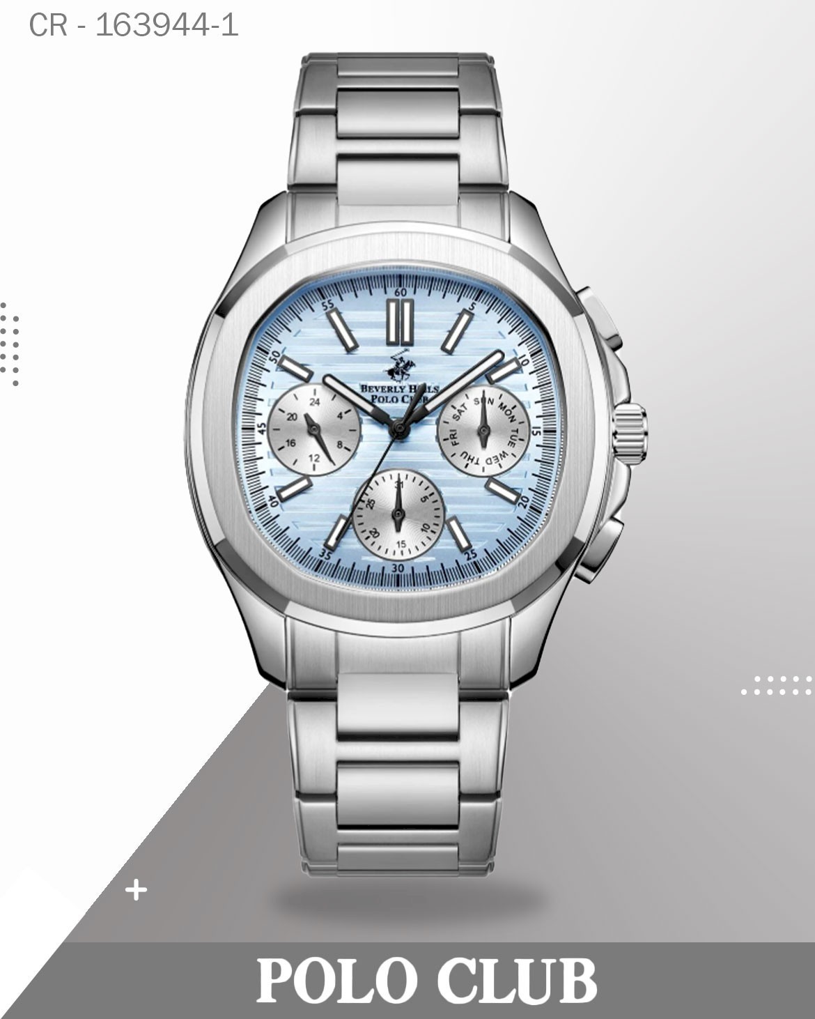 Polo Club Men's Watch Analog Blue Gradient Dial with Silver Stainless Steel Band, BP3212X.391