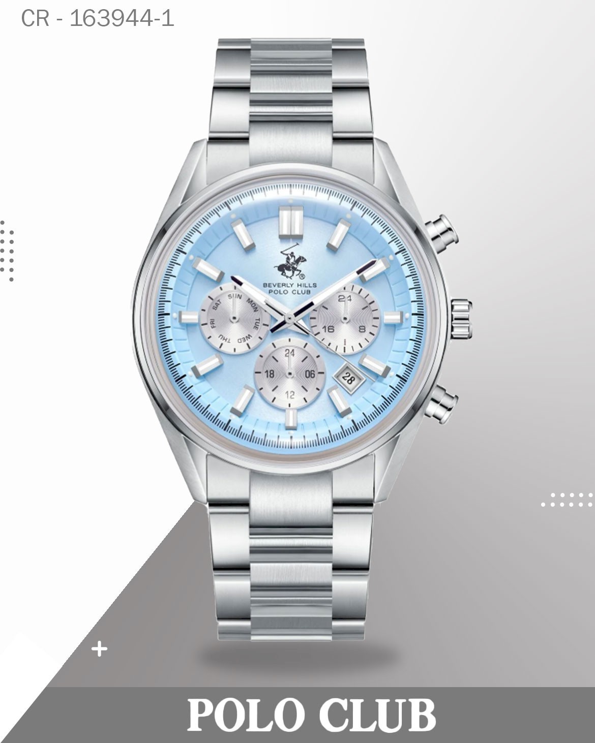 Polo Club Men's Watch Analog Blue Dial with Silver Stainless Steel Band, BP3781X.300