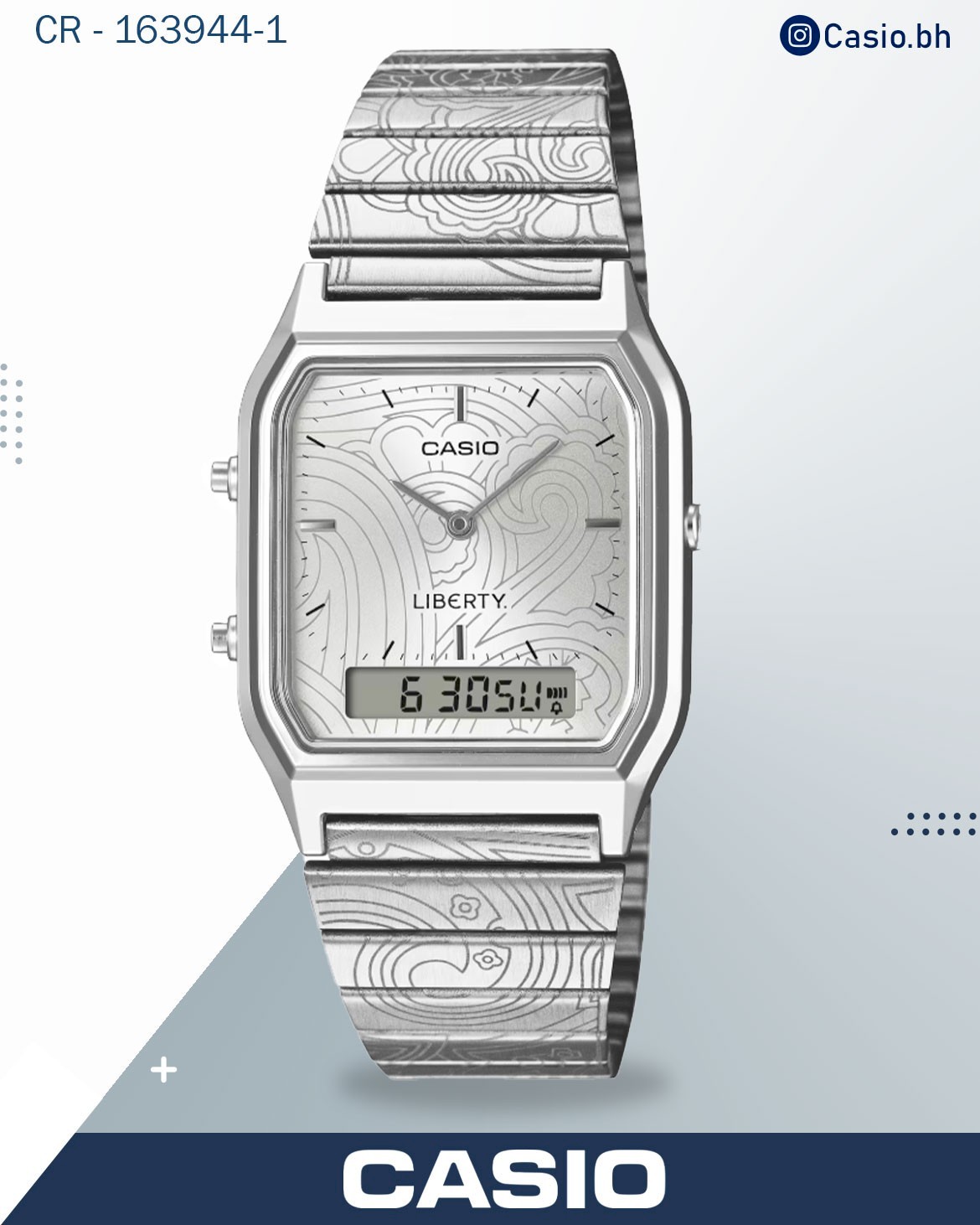 Casio Men's Watch  Liberty, Silver Dial With Stainless Steel Band, AQ-230ELT-7A