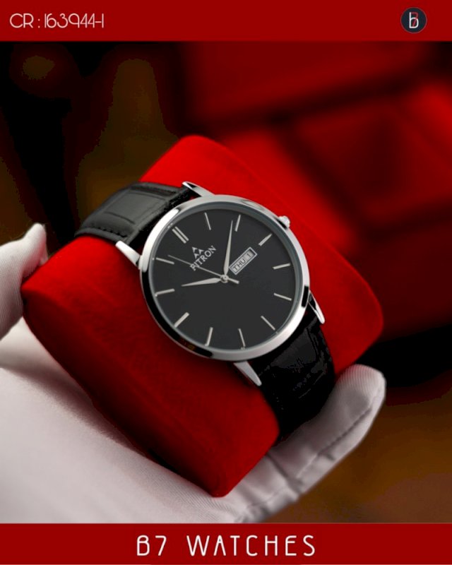 Fitron leather watch day date for men’s