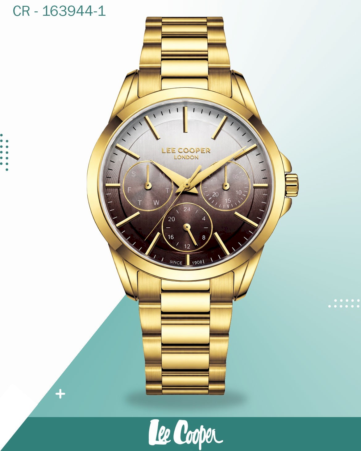 Lee Cooper Women's Analog Watch  Brown and Silver Dial With Gold Metal Band LC08141.150