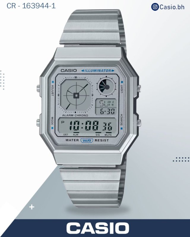 Casio Men's Watch Digital Dial Silver Dial with Silver Stainless Steel Band, A130WE-1ADF