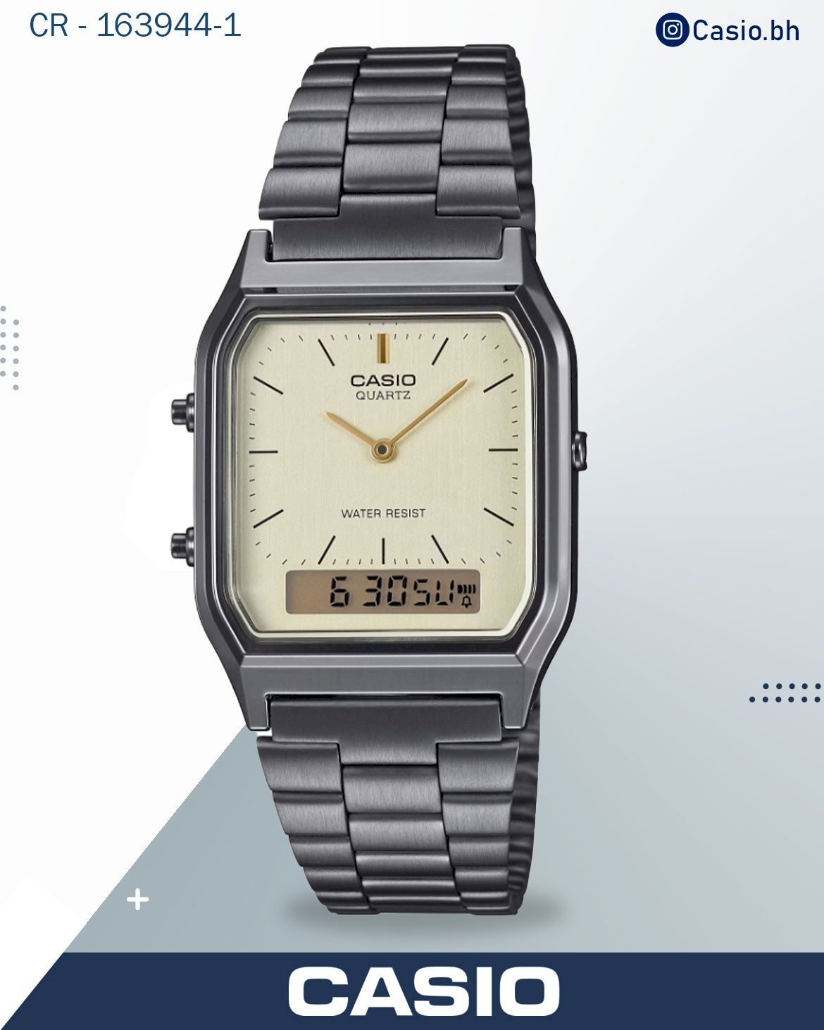 Casio Watch Analog-Digital Blue Dial with Grey Stainless Steel Band, AQ-230GG-2ADF