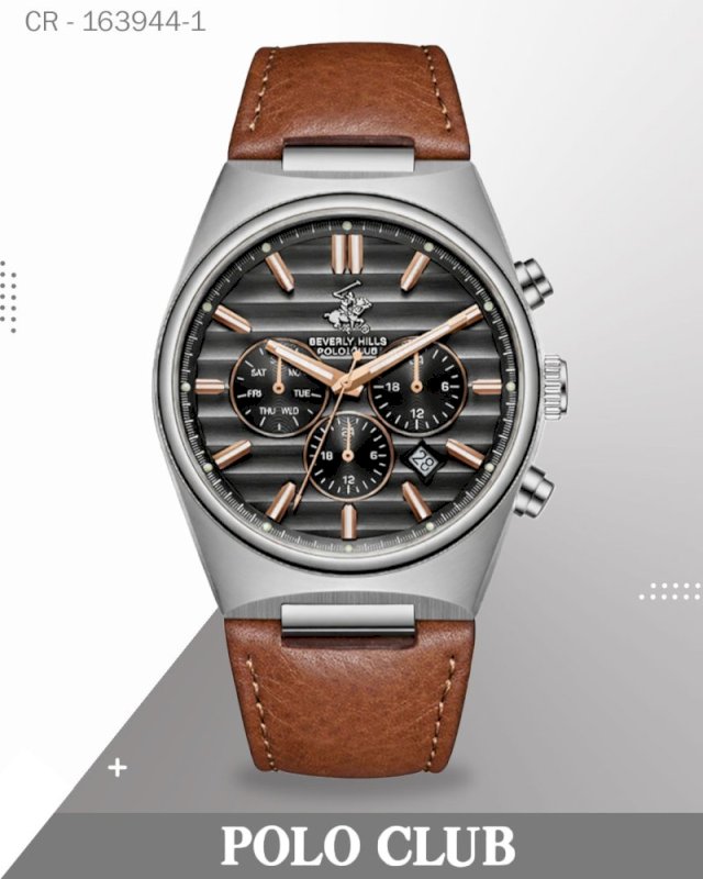 Polo Club Men's Analog Watch, Grey Dial With Brown Leather Strap, BP3821X.302