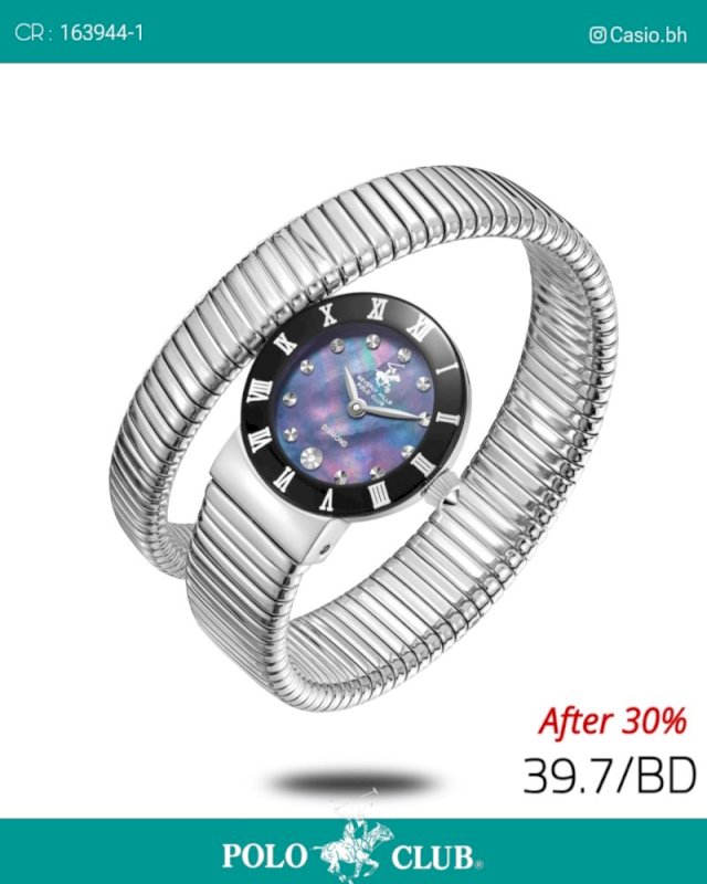 Polo ladies snake watch silver blue diamond