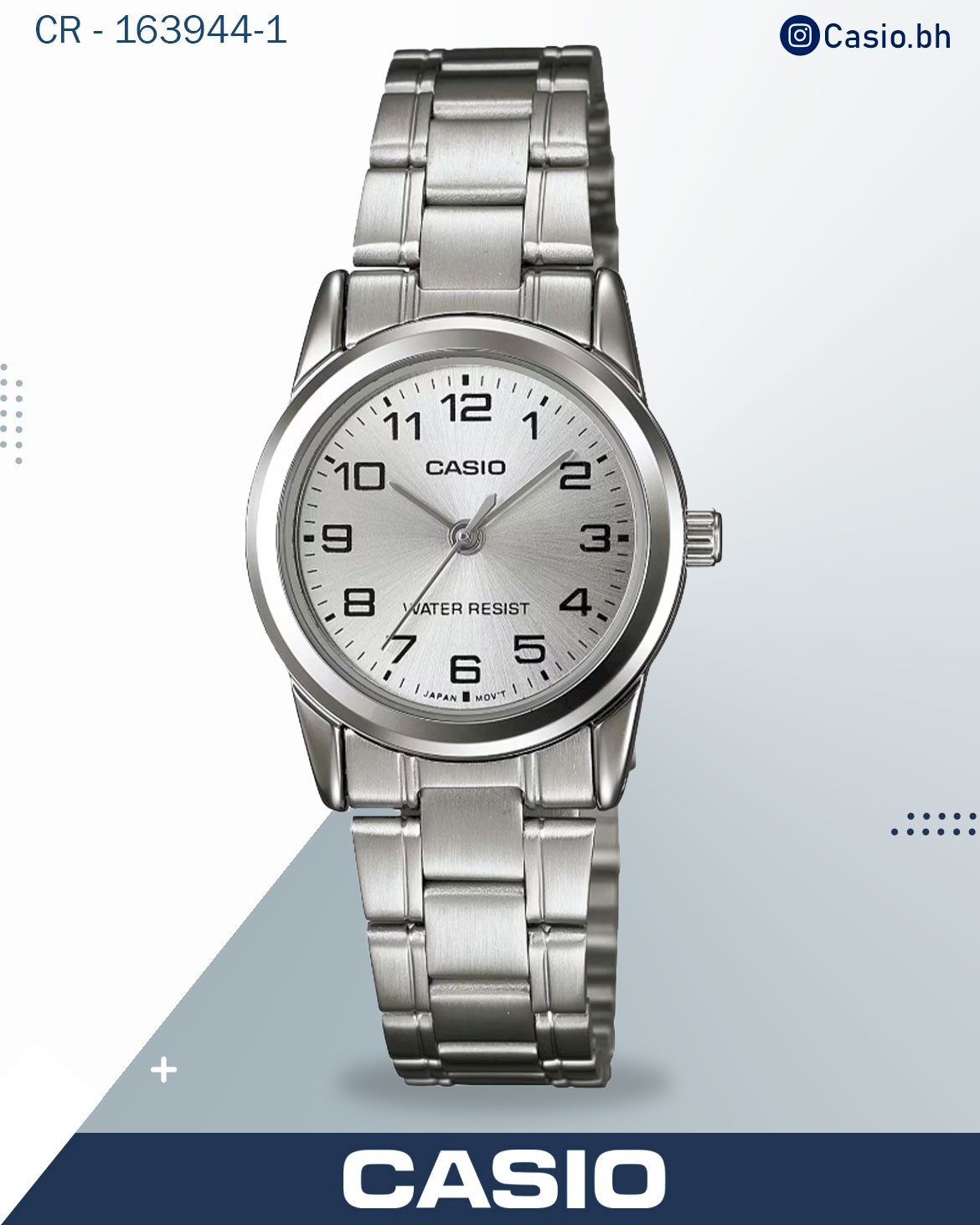 Casio Women's Watch Analog, Silver and Black Dial Silver Stainless Steel Strap, LTP-V001D-7BUDF