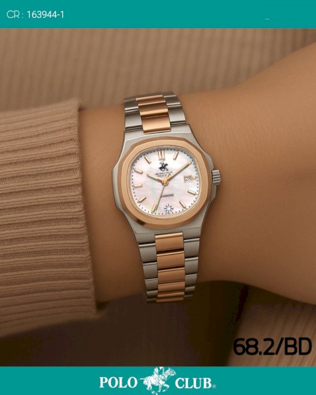 Polo ladies watch rose gold silver diamond