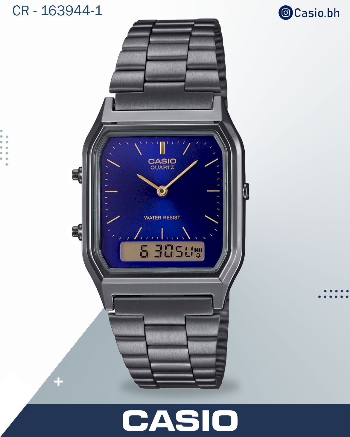 Casio Watch Analog-Digital Blue Dial with Grey Stainless Steel Band, AQ-230GG-2ADF
