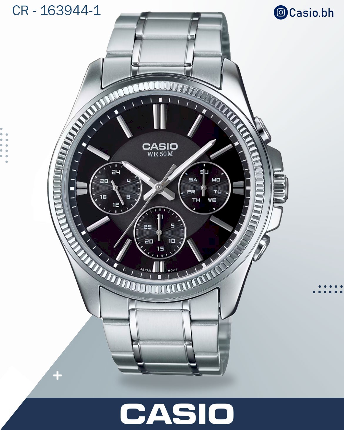 Casio Men's Watch Analog, Black Dial Silver Stainless Steel Strap, MTP-1375D-1AVDF