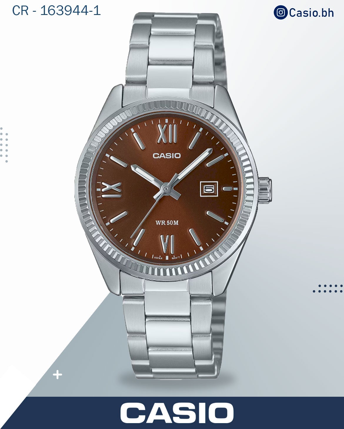 Casio Women's Watch Analog Beige Dial with Silver Stainless Steel Band, LTP-1302DD-4A2VDF