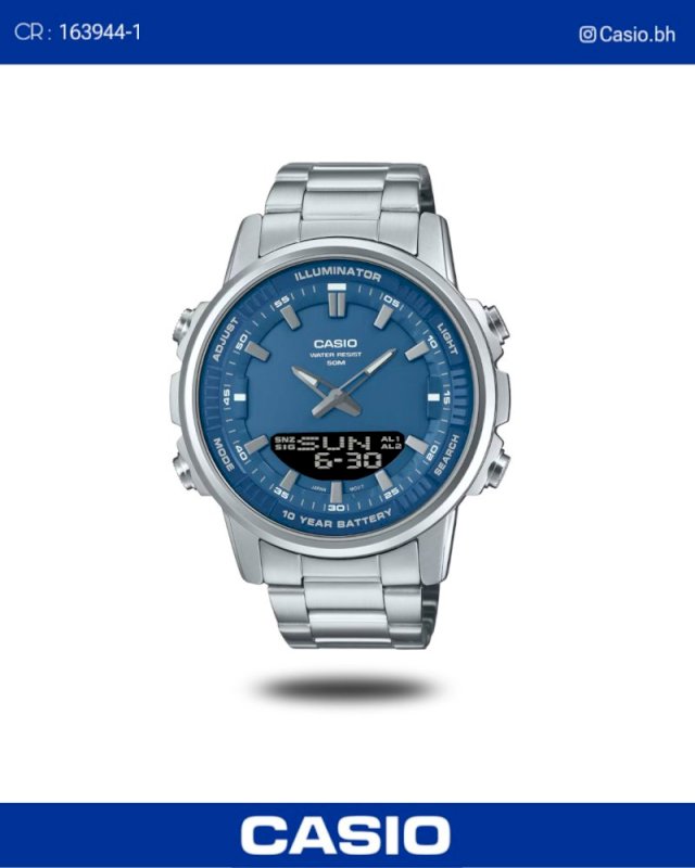 Casio watch men’s silver blue double time